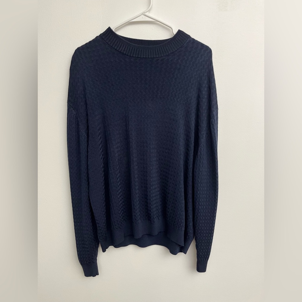 Baracuta Men's Crew Neck Pullover Sweater Rayon Cotton Navy Blue Textured 2XL